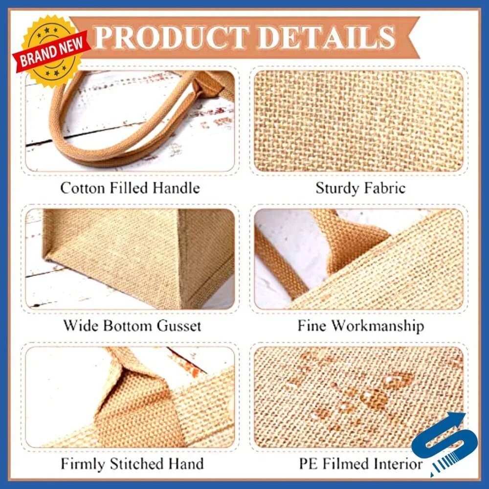 Reusable Jute Tote Bags Set of 12 Blank DIY Bridesmaid Gift Shopping Bags